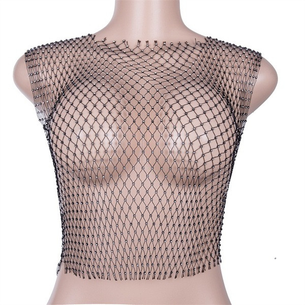 Modern női átlátszó felső kövekkel hálóból