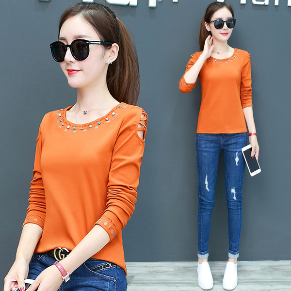 Μοντέρνα γυναικεία μακρυμάνικη μπλούζα με δικόσμιση πέρλες σε διάφορα χρώματα