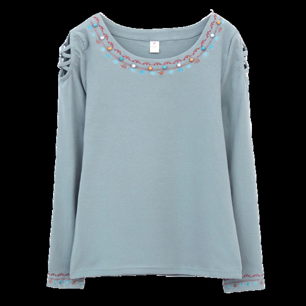 Μοντέρνα γυναικεία μακρυμάνικη μπλούζα με δικόσμιση πέρλες σε διάφορα χρώματα