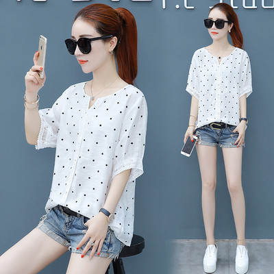 Alkalmi női aszimmetrikus pöttyös ing