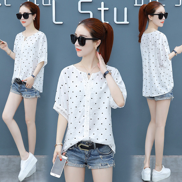 Alkalmi női aszimmetrikus pöttyös ing