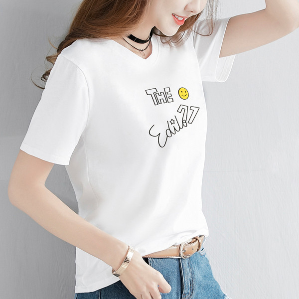 Modern női póló fehér és sárga felirattal