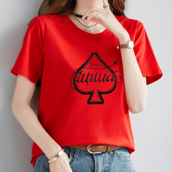 Γυναικείες μπλούζες με κοντό μανίκι σε μαύρο, κόκκινο και λευκό χρώμα  με εκτύπωση