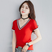 Új modell női blúz rövid ujjal és V-nyakkal, három színben