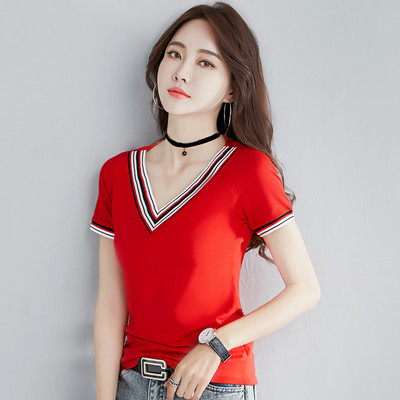 Új modell női blúz rövid ujjal és V-nyakkal, három színben