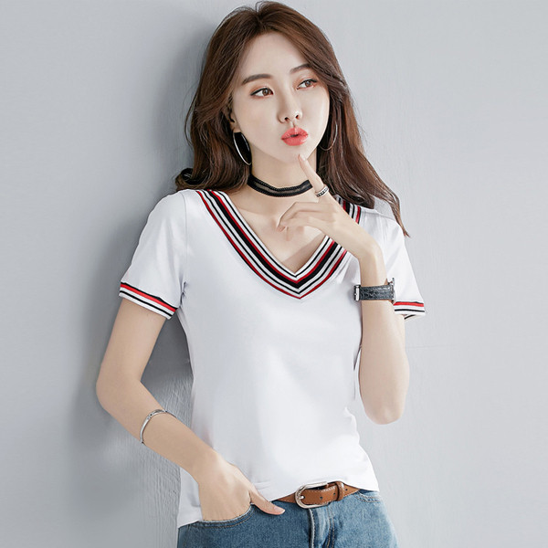 Új modell női blúz rövid ujjal és V-nyakkal, három színben