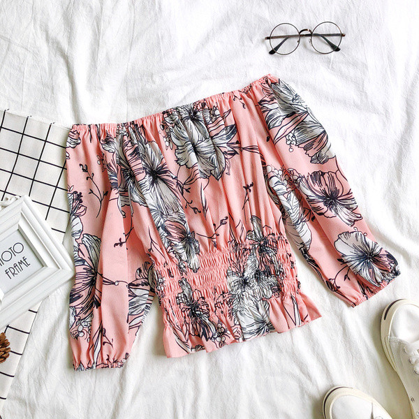 Női blúz hosszú ujjal és virágmotívumokkal hat színben