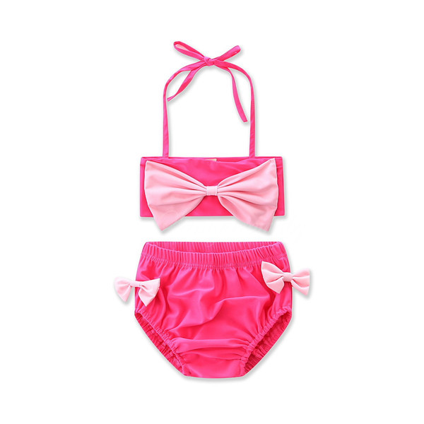 Rózsaszín kétrészes, szalagos gyerek fürdőruha lányoknak