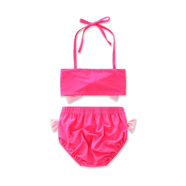 Rózsaszín kétrészes, szalagos gyerek fürdőruha lányoknak