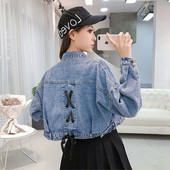 Aktuális női farmer dzseki hátul fűzővel - széles modell