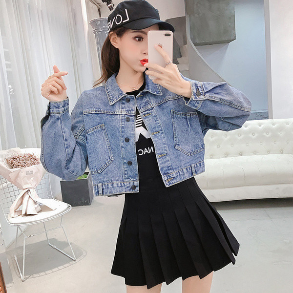 Aktuális női farmer dzseki hátul fűzővel - széles modell