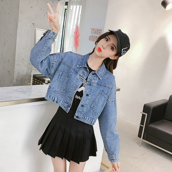 Aktuális női farmer dzseki hátul fűzővel - széles modell