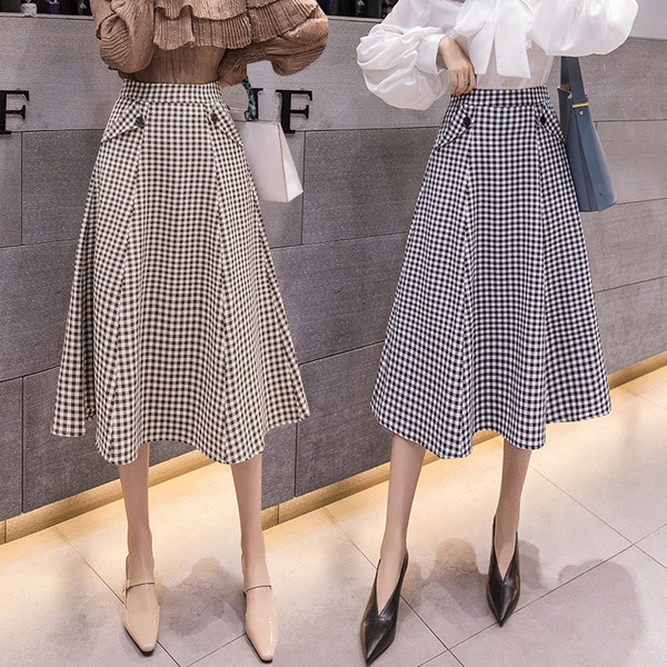 Modern női kockás szoknya két színben - széles modell