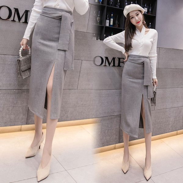 Elegáns női szoknya három színben, hasítékkal