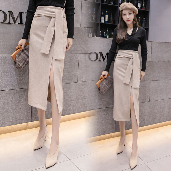 Elegáns női szoknya három színben, hasítékkal