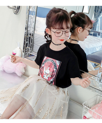 Καθημερινή παιδική μπλούζα για κορίτσια με εκτύπωση σε μαύρο και άσπρο χρώμα