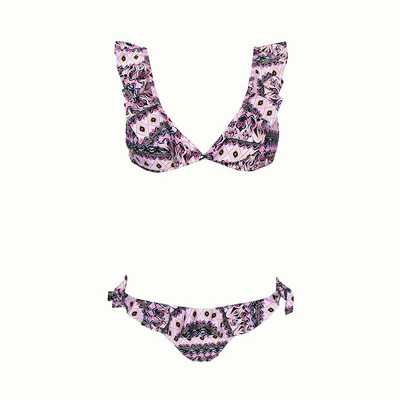 Μοντέρνο γυναικείο μαγιό σε δύο μέρη σε μπλε και ροζ χρώμα