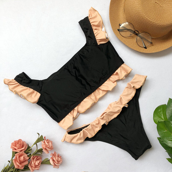 Costum de baie din două piese pentru femei de culoare neagră