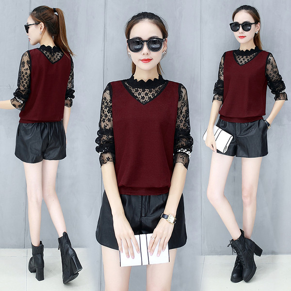 Modern női blúz csipkeujjal, több színben