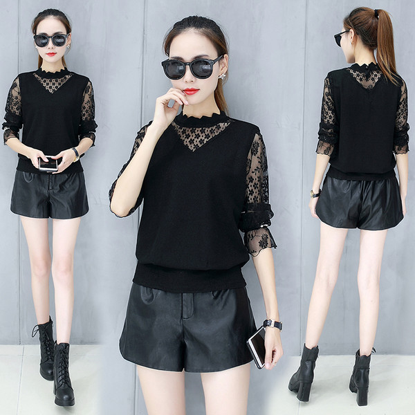 Modern női blúz csipkeujjal, több színben