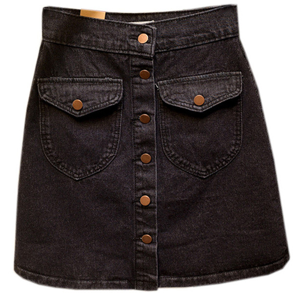 Modern női farmerszoknya sötétszürke elülső zsebekkel