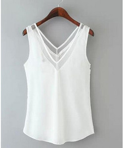 Κομψό γυναικείο αμάνικο με ντεκολτέ σε σχήμα V σε λευκό και μαύρο χρώμα