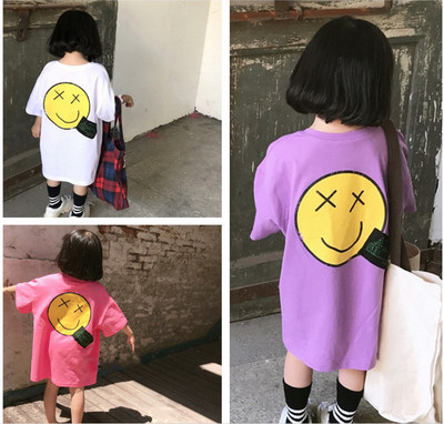Модерна детска тениска дълъг модел с апликация в няколко цвята