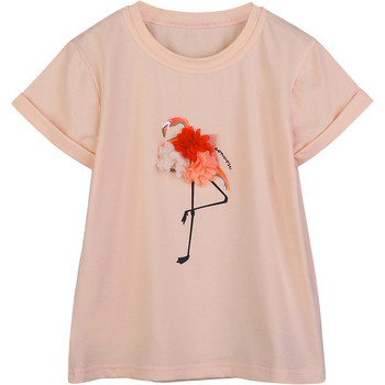 Актуална детска тениска за момичета в розов цвят с фламинго