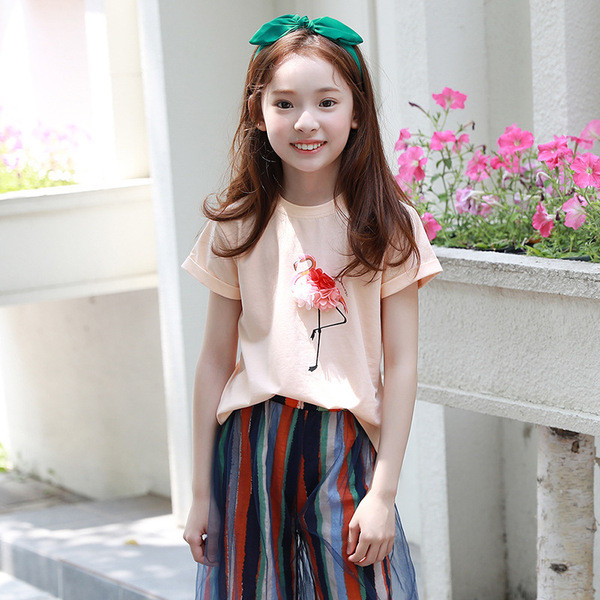 Aktuális gyerek póló lányoknak rózsaszínben flamingóval