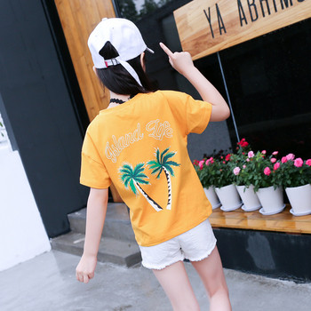Детска тениска за момичета с щампа в бял и жълт цвят