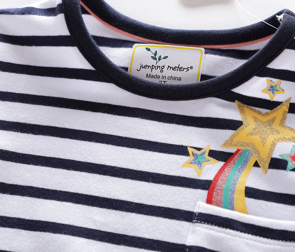 Παιδικό ριγέ μπλουζάκι για αγόρια και κορίτσια με τσέπη και εφαρμογή