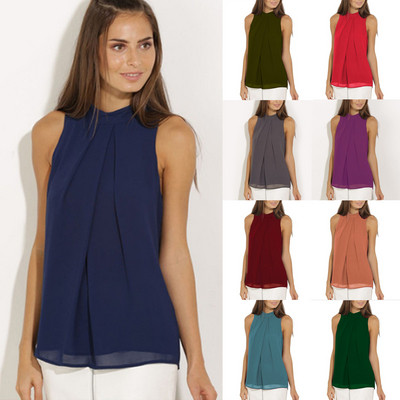 Women`s chiffon tank top with O-neck in several colors