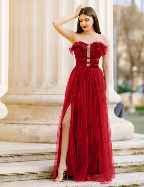 Κομψό μακρύ φόρεμα κυρίες μαύρο και κόκκινο