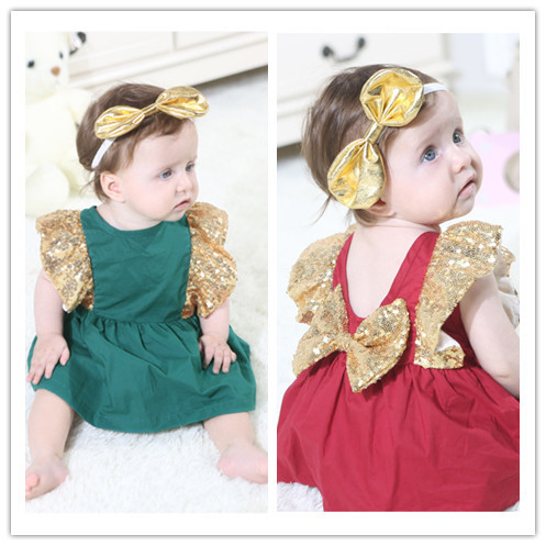 HIT Rochie actuala pentru bebelusi cu un element - paiete si panglica in doua culori