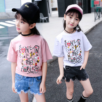 Καθημερινή παιδική μπλούζα με  εκτύπωση σε λευκό και ροζ χρώμα