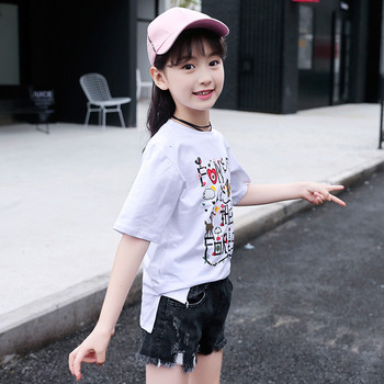 Ежедневна детска тениска с щампа в бял и розов цвят