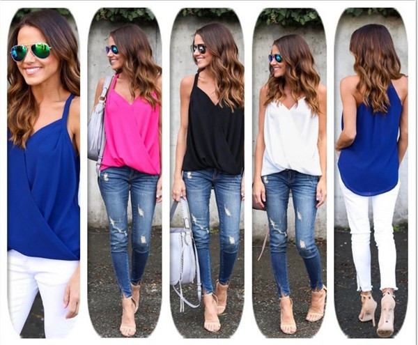 Modern női felső V-nyakkal, több színben