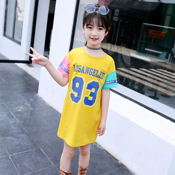 Модерна тениска за момичета дълъг модел с щампа в жълт цвят