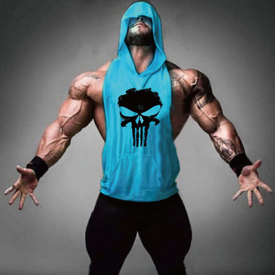 Sports tank top for men with a hood and pockets in different colors