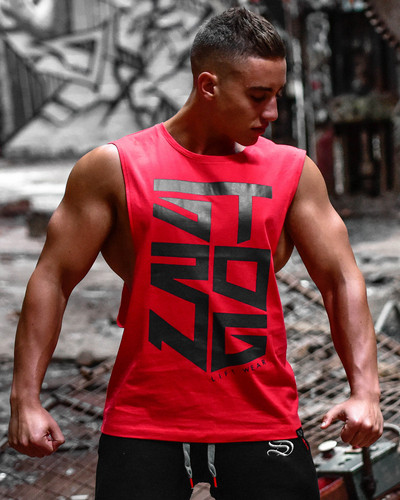 Μοντέρνο ανδρικό αθλητικό αμάνικο μπλοζάκι  δύο χρωμάτων με επιγραφή