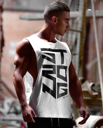 Μοντέρνο ανδρικό αθλητικό αμάνικο μπλοζάκι  δύο χρωμάτων με επιγραφή