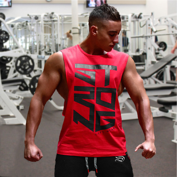 Μοντέρνο ανδρικό αθλητικό αμάνικο μπλοζάκι  δύο χρωμάτων με επιγραφή