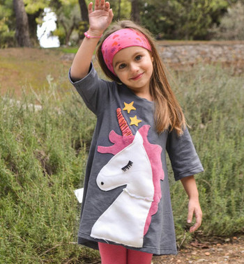 Актуална детска тениска за момичета с декорация в сив цвят