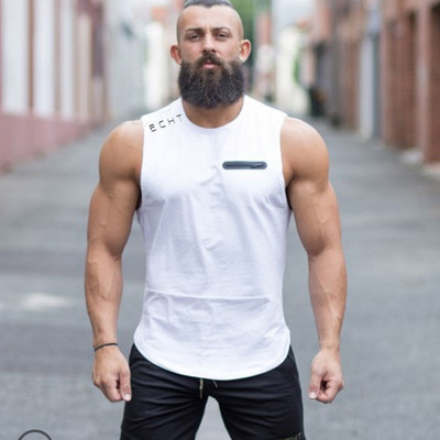 Μοντέρνο ανδρικό αμάνικο μπλουζάκι σε λευκό και πράσινο χρώμα