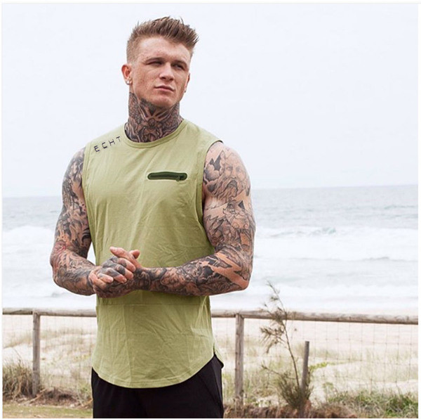 Μοντέρνο ανδρικό αμάνικο μπλουζάκι σε λευκό και πράσινο χρώμα