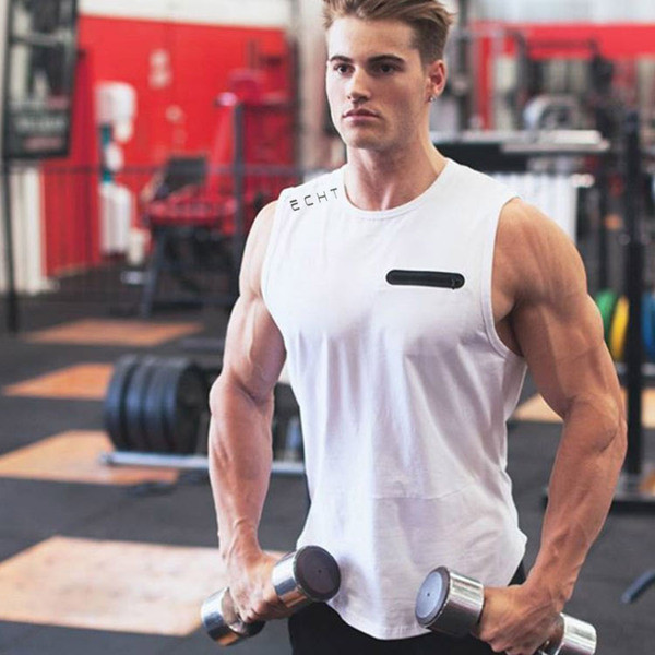 Μοντέρνο ανδρικό αμάνικο μπλουζάκι σε λευκό και πράσινο χρώμα