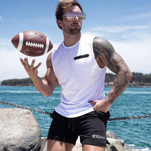 Μοντέρνο ανδρικό αμάνικο μπλουζάκι σε λευκό και πράσινο χρώμα