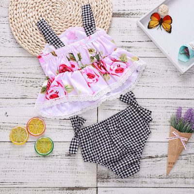 Modern gyerek fürdőruha lányoknak, két részből, virágos motívumokkal