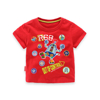 Детска тениска за момчета с апликация и надписи в четири цвята