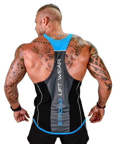 Ανδρικό αθλητικό αμάνικο μπλουζάκι με επιγραφές σε διαφορετικά χρώματα